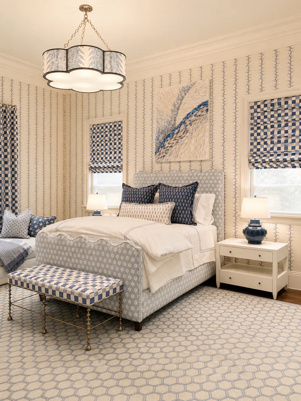 Coastal modern bedroom design with luxury wallpaper by Katies wallpaper