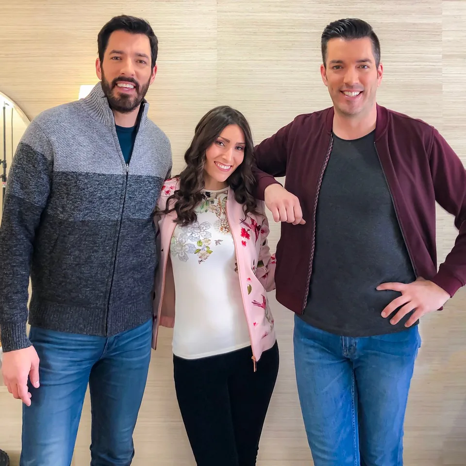Katie Hunt with the Property Brothers filming their HGTV show