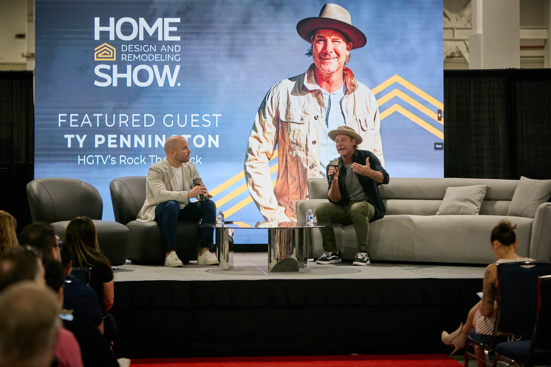 Ty Pennington of HGTV with Show Director Adam Kayce on the Home Design Stage at the 2025 Fort Lauderdale Home Design and Remodeling Show